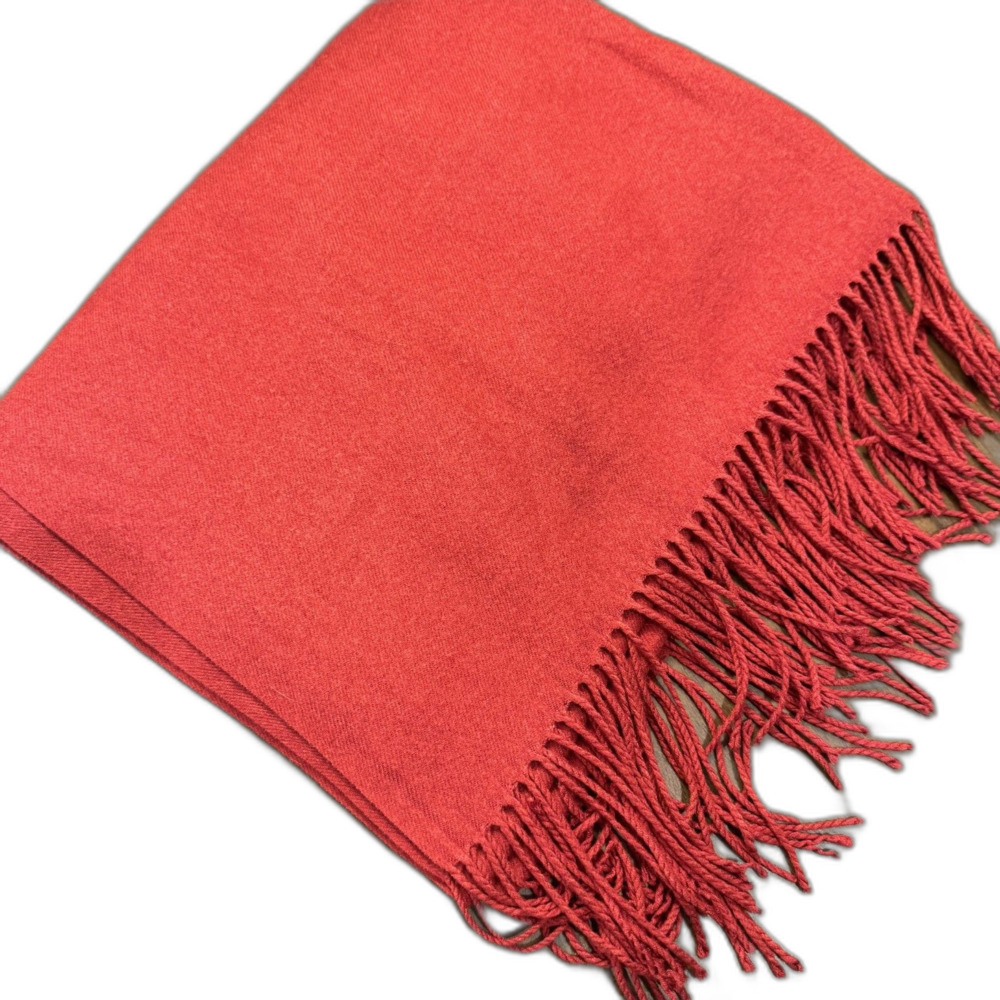 Cashmere Fringe Scarf Wrap Red Soft Luxury Classic Minimalist Luxury 26x70 in
